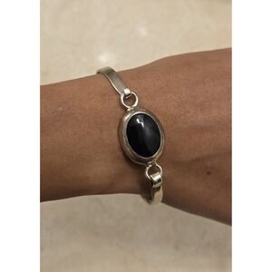 Stunning Sterling Silver & Black Agate Bangle Bracelet ATI 925 Mexico